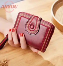 ANYOU ANYOU women wallet 복고풍 지퍼형 카드수납 여성 반지갑 다용도 오르간형 카드지갑 여성지갑