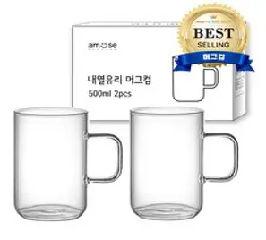 어뮤즈키친 내열유리 머그컵 500ml, 2개