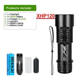 슈퍼 9000LM XHP120 전문 다이빙 손전등 800m 수중 스쿠버 다이빙 토치 IPX8 방수 다이브 라이트 26650 배터리, C-26650+Diving flashlight