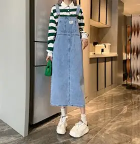 MA 투데이 데님 멜빵 서스펜더 롱스커트
