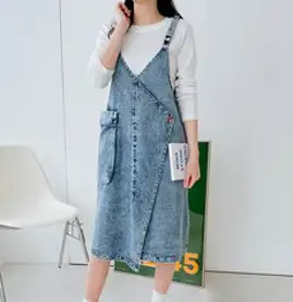 메이첼 빅사이즈 빅포켓 데님 멜빵 원피스 00012