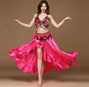 FANSYLI 여성 벨리댄스 의상 세트 연습복 공연복 인도 댄스 섹시 댄스 브라 수술 스커트 세트 W7J06, 로즈