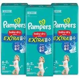 팸퍼스 베이비드라이 엑스트라흡수 팬티형 기저귀 6-7단계 (15-25kg), 132매, 점보