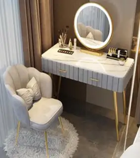 북유럽 화장대세트 럭셔리 서랍장 스툴 수납장, 간단조립, 핑크80CM+LED거울+꽃잎의자