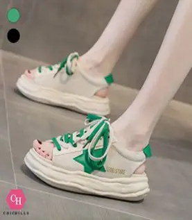 셀럽당 로마 샌들 여 여름 통굽 선녀풍 일자 스트랩 통굽 진주 샌들 힐