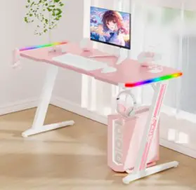 아우스 위너렉스 Z시리즈 카본 LED 게이밍책상 D시리즈 게이밍의자, RGB형(핑크) 140cm