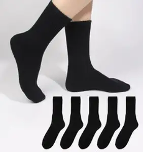 두발로 여성용 스포츠 파일 쿠션 크루 삭스 양말 5켤레, 블랙