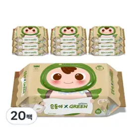 순둥이 그린 에디션 유아물티슈 캡형 55평량, 80매, 20세트
