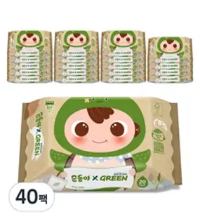 순둥이 그린 에디션 물티슈 휴대형 55평량, 20개입, 40개