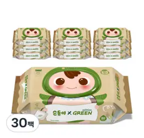 순둥이 그린 에디션 유아물티슈 캡형 55평량, 80매, 30세트