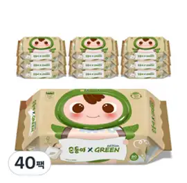 순둥이 그린 에디션 유아물티슈 캡형 55평량, 80매, 40개