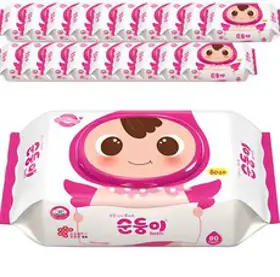 순둥이 베이직 유아물티슈 캡형, 55g, 80매, 20개