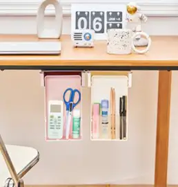 리빙블러썸 부착식 슬라이딩 히든 책상 서랍, 핑크, 2개