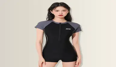POMTOR 수영복 모노키니 여자실내수영복 반신 윈피스 수영복 여성용 반팔 집업 수영복