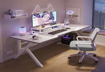 선반 컴퓨터 책상 올인원 LED 컴퓨터책상 게이밍책상 사무용책상 학생책상 서재책상 브라운/화이트 1인용 2인용 테이블 사이즈 120cm*60cm 고도 165cm, 화이트