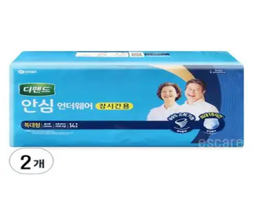 디펜드 남녀공용 안심플러스 요실금 팬티 언더웨어 장시간용 성인기저귀 특대형, 14매입, 2세트
