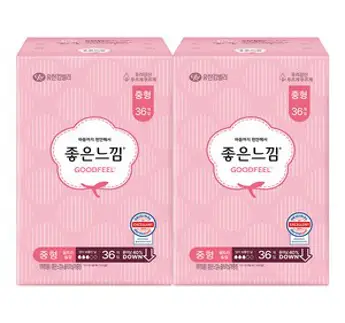 좋은느낌 오리지널 울트라슬림 생리대 날개형, 중형, 36개입, 2개