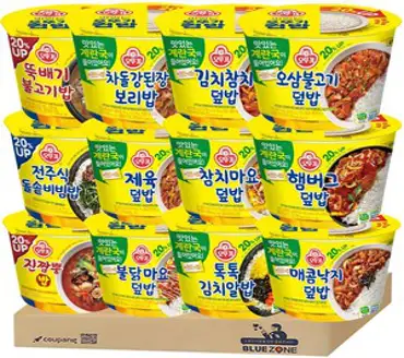 블루존 오뚜기 컵밥 20% UP 계란국 포함 9종 (춘천닭갈비+햄버거+김치참치+톡톡김치알밥+참치마요+매콤낙지+제육+차돌+참기름김치볶음), 222g, 9개